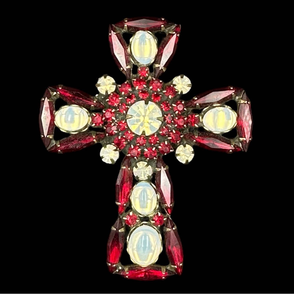 Alice Caviness Signed Rare Vintage Red Christian Cross Brooch
